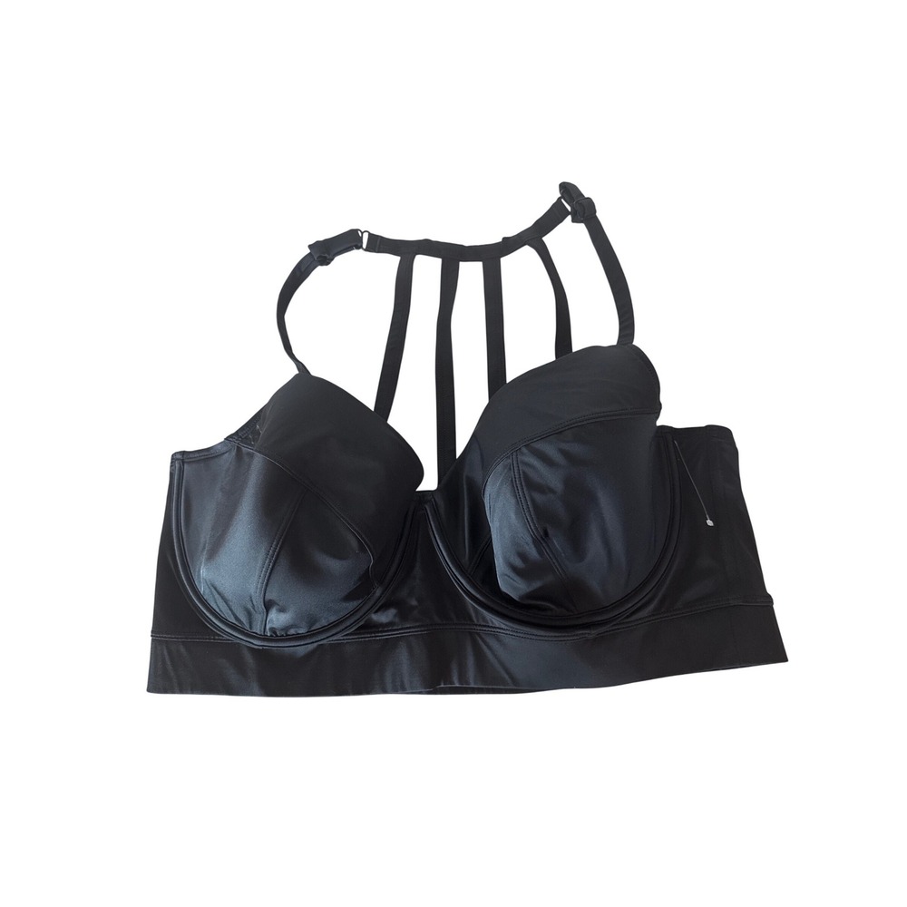 NWOT Cacique Swim Black Cage Strap Underwire Bikini Top 44DDD Longline Strappy